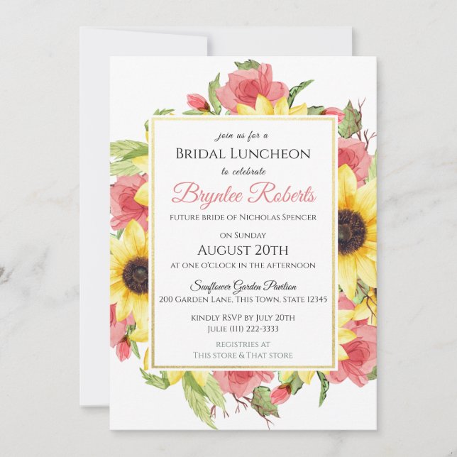 Sunflowers and Roses Bridal Shower Invitation (Front)