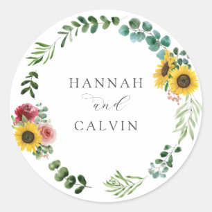 Sunflowers and Roses Wedding Classic Round Sticker