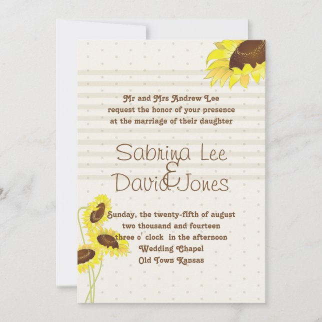 Sunflowers And Stripes Wedding Invitation (Front)