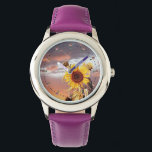 SUNFLOWERS AND SUMMER SUNSET, PINK CLOUDS AND GEMS WATCH<br><div class="desc">Colourful photo , Summer landscape with magic pink purple clouds and sunflowers Artistic Photography and graphic design by Alessandro Lumini (c)</div>