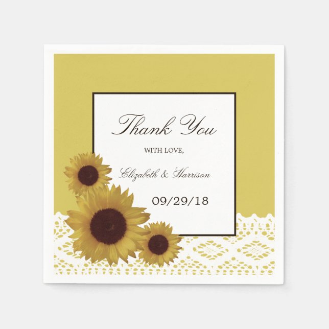 Sunflowers and Vintage Lace Wedding Napkin (Front)