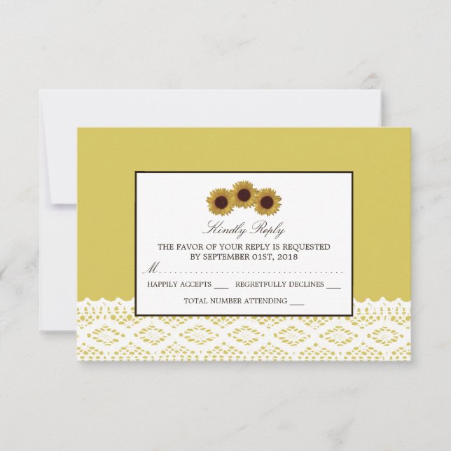 Sunflowers and Vintage Lace Wedding RSVP (Front)