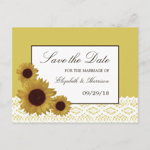 Sunflowers and Vintage Lace Wedding Save The Date Announcement Postcard