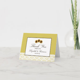 Sunflowers and Vintage Lace Wedding Thank You Card