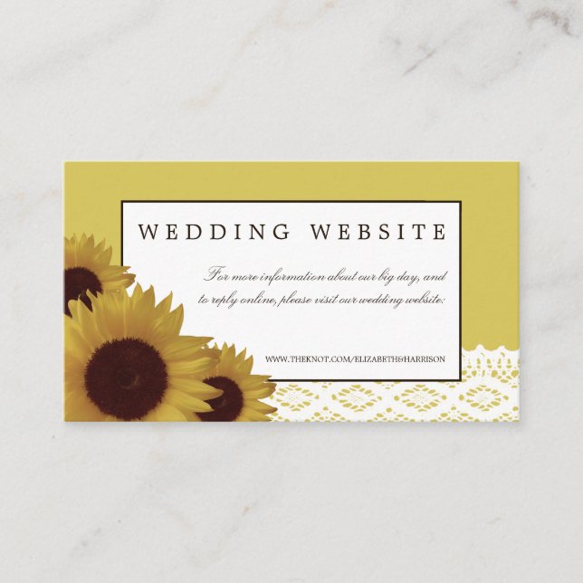 Sunflowers and Vintage Lace Wedding Website Enclosure Card (Front)