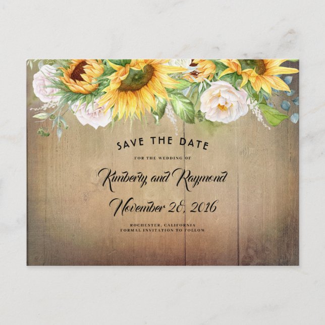 Sunflowers and White Flowers Fall Save the Date Announcement Postcard (Front)