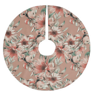 Sunflowers, apples: autumn watercolor pattern brushed polyester tree skirt