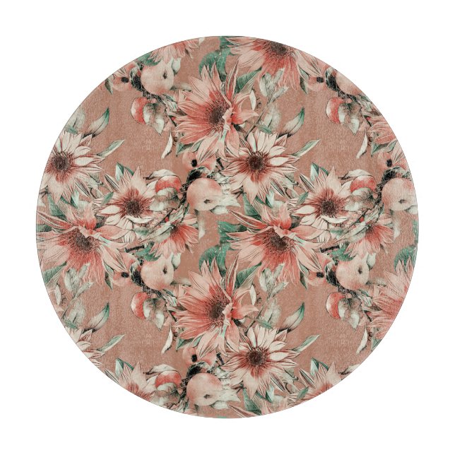 Sunflowers, apples: autumn watercolor pattern cutting board (Front)
