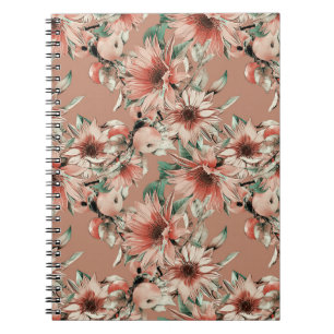 Sunflowers, apples: autumn watercolor pattern notebook