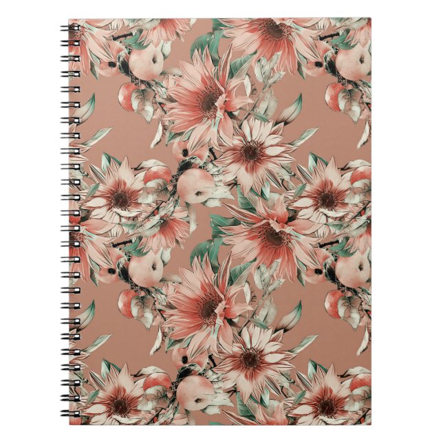 Sunflowers, apples: autumn watercolor pattern notebook (Front)