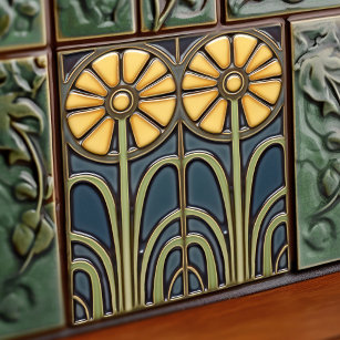 Sunflowers Art Deco Floral Wall Decor Art Nouveau Tile