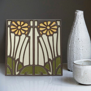 Sunflowers Art Deco Floral Wall Decor Art Nouveau Tile