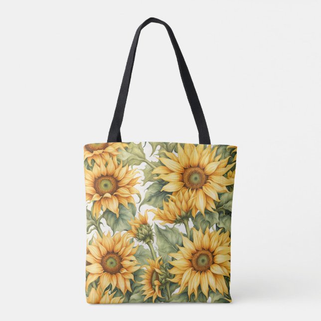 Sunflowers art drawing tote bag (Back)