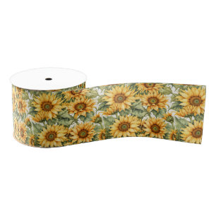 Sunflowers Art Pattern Design Grosgrain Ribbon