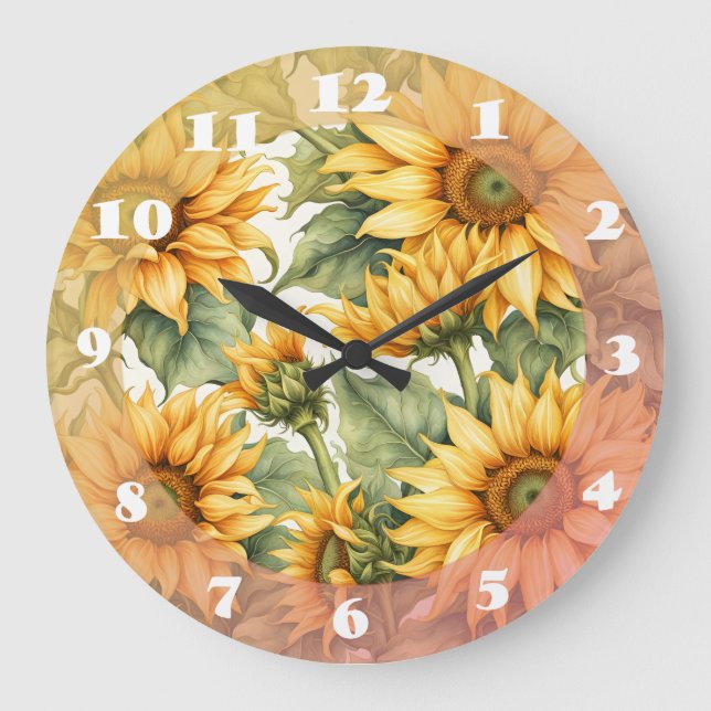 Sunflowers Art Pattern Design  Large Clock (Front)