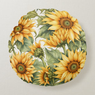 Sunflowers Art Pattern Design Round Cushion