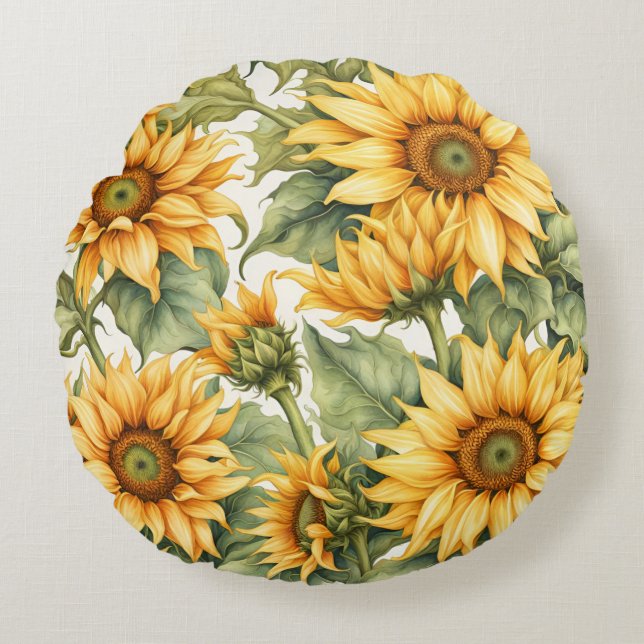 Sunflowers Art Pattern Design  Round Cushion (Front)