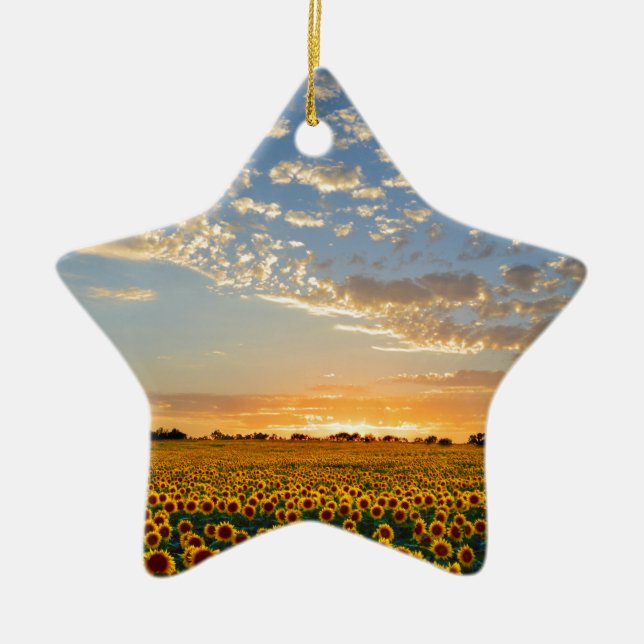 Sunflowers at Sunset Ceramic Tree Decoration (Front)