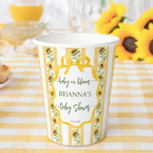 Sunflowers baby in bloom baby shower monogrammed  paper cups