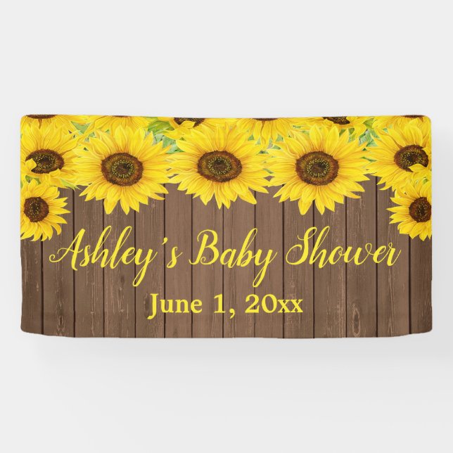 Sunflowers Baby Shower Backdrop Rustic Wood Prop Banner (Horizontal)