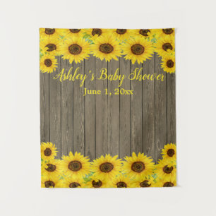 Sunflowers Baby Shower Backdrop Wood Photo Booth Tapestry