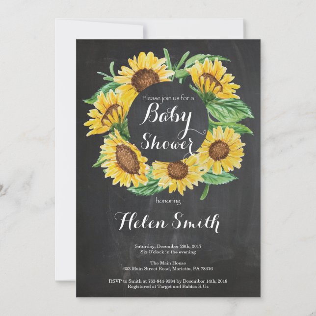 Sunflowers Baby Shower Invitation Chalkboard (Front)