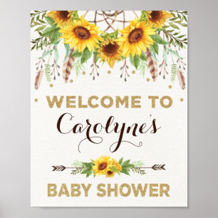 Sunflowers Baby Shower Rustic Boho Welcome Poster