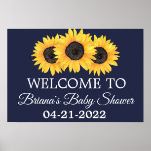 Sunflowers Baby Shower Rustic Navy Welcome Sign