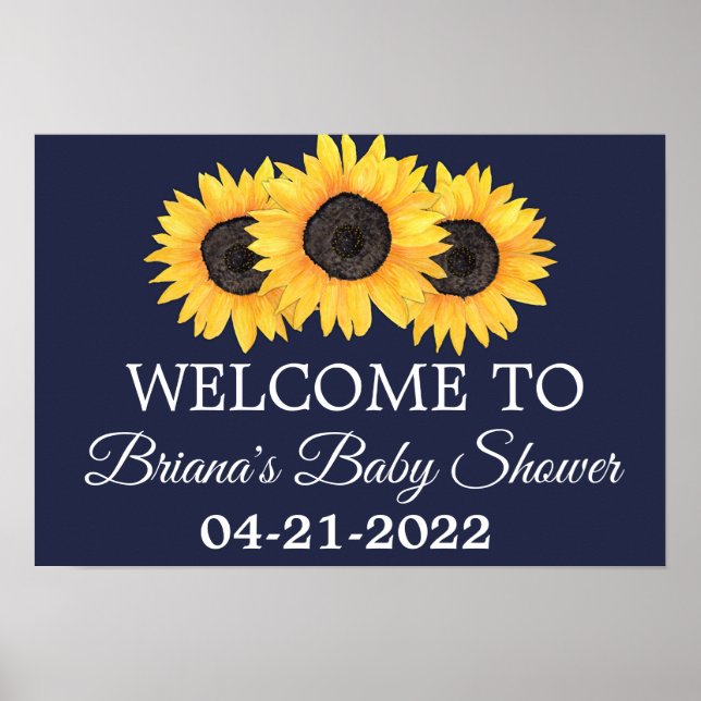 Sunflowers Baby Shower Rustic Navy Welcome Sign (Front)