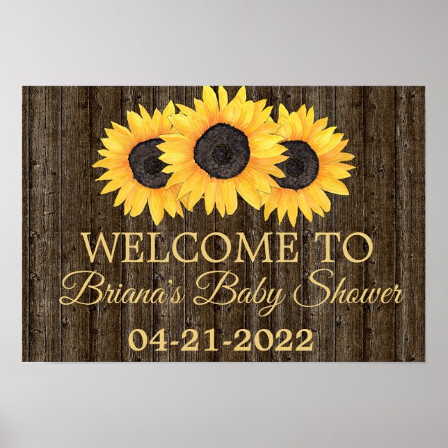 Sunflowers Baby Shower Rustic Wood Welcome Sign (Front)