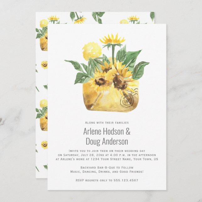 Sunflowers Backyard Casual Wedding Bar-B-Que | Invitation (Front/Back)