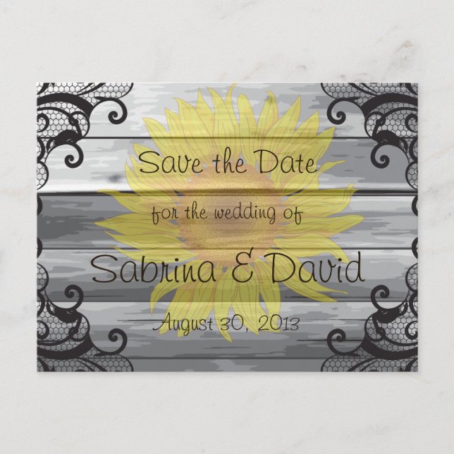 Sunflowers Barn Wood Collection Save the Date Announcement Postcard (Front)