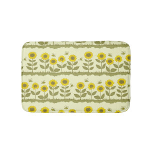 Sunflowers, bees, cute seamless pattern. bath mat