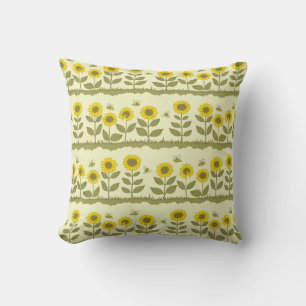 Sunflowers, bees, cute seamless pattern. cushion