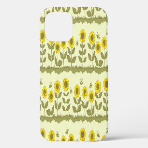 Sunflowers, bees, cute seamless pattern. iPhone 12 case