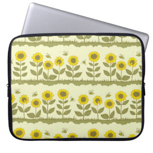 Sunflowers, bees, cute seamless pattern. laptop sleeve