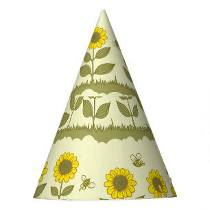 Sunflowers, bees, cute seamless pattern. party hat