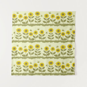 Sunflowers, bees, cute seamless pattern. tapestry