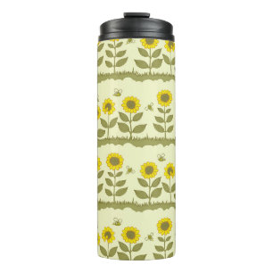 Sunflowers, bees, cute seamless pattern. thermal tumbler
