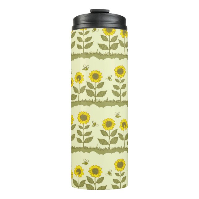 Sunflowers, bees, cute seamless pattern. thermal tumbler (Front)