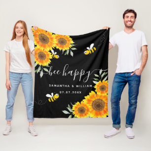 Sunflowers bees rustic black wedding couple fleece blanket