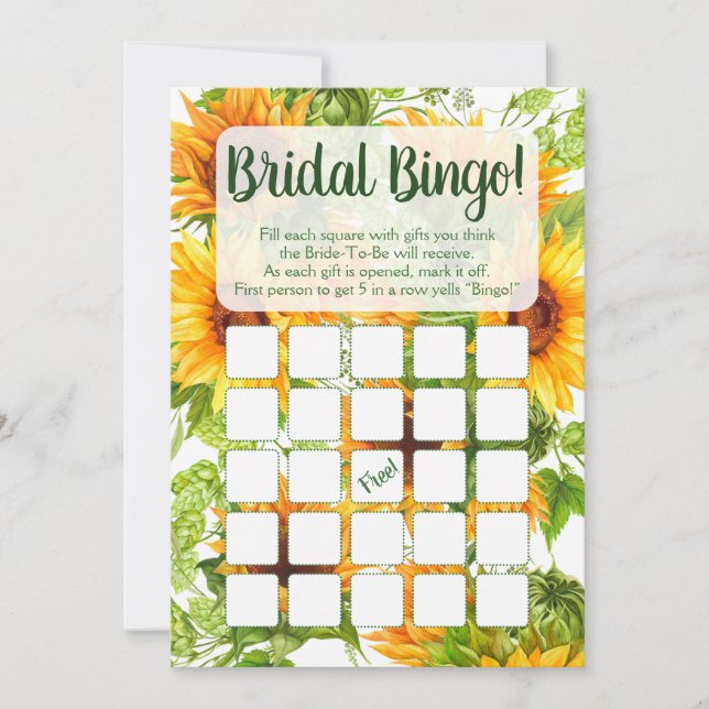Sunflowers Bingo Bridal Shower Game Invitation (Front)