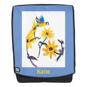 Sunflowers Bird Painting Personalised Backpack