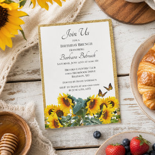 Sunflowers Birthday Brunch Gold Glitter Invitation