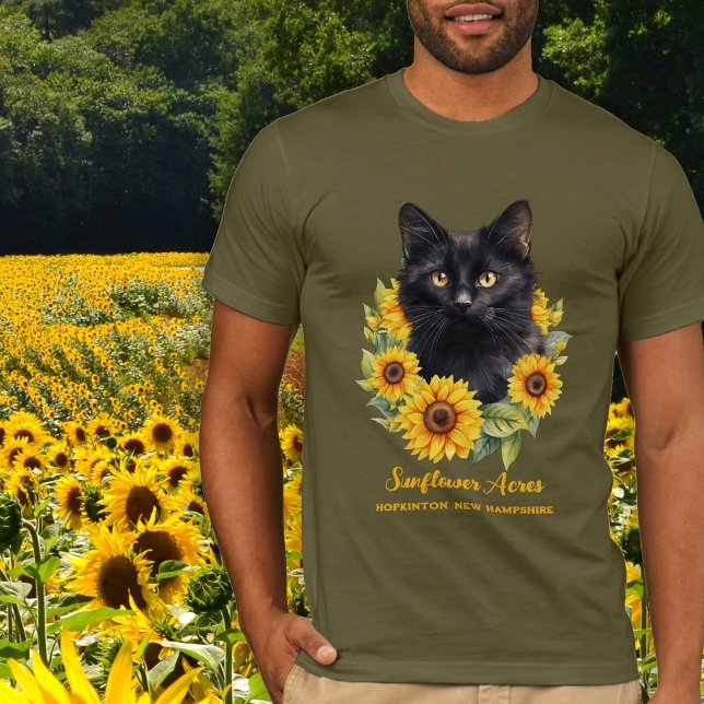 Sunflowers Black Cat Farm Name T-Shirt (Creator Uploaded)