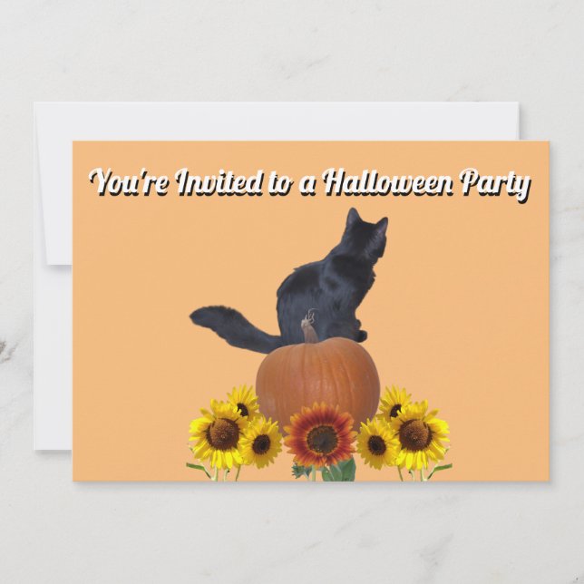  Sunflowers Black Cat Pumpkins Halloween Orange  Invitation (Front)