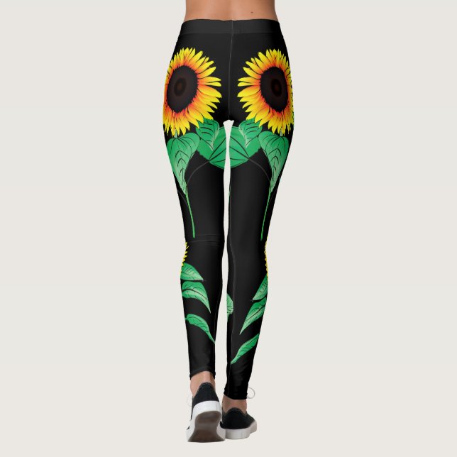 Sunflowers Black Leggings (Back)