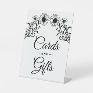 Sunflowers Black White Floral Cards Gifts Wedding  Pedestal Sign