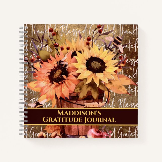 Sunflowers Blessings Gratitude Thankful Gratitude  Notebook (Front)