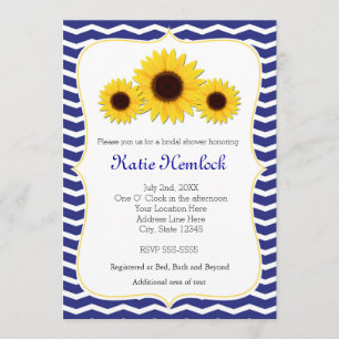 Sunflowers Blue Chevron Bridal Shower Invitation